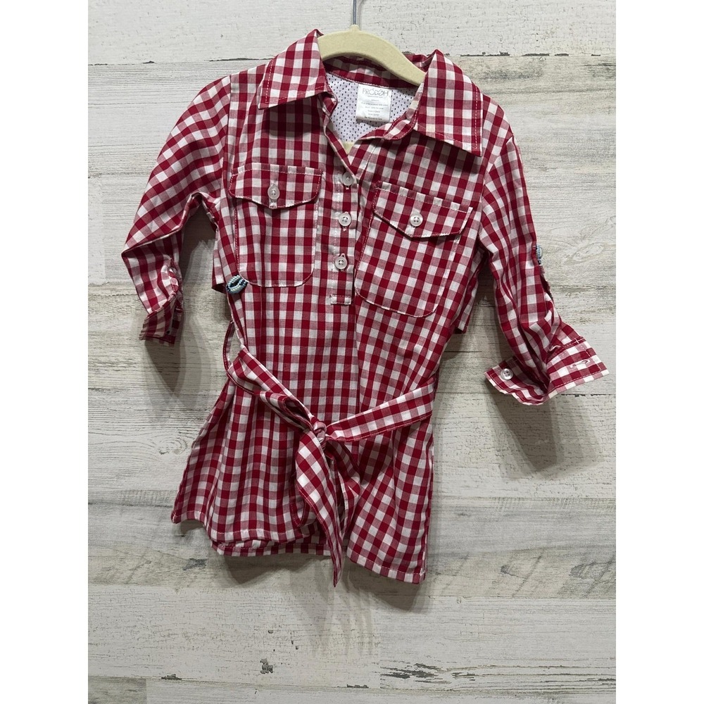 Prodoh Fishing Dress Girls 12M Red Plaid Gingham Belted Outdoor Flawed*